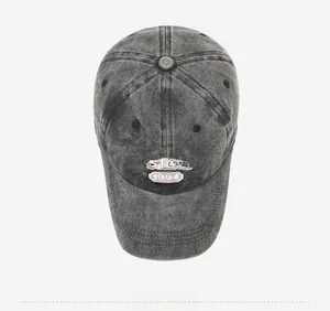 Top view of vintage washed dark grey baseball cap with Angeles 1994 embroidery