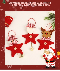 Three-piece Christmas felt ornaments featuring Santa, snowman, and reindeer with bells