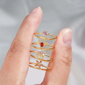 18K Gold Plated Copper Ocean Animal Ring For Women Cute Crab Seahorse Whale Octopus Marine Life Inlaid Zirconia Jewelry Ring