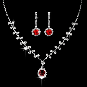 Set gioielli da sposa argentato con pietre rosso rubino e accenti di cristallo