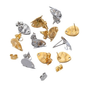 Textured stainless steel teardrop stud earring posts with 18k gold and silver plating