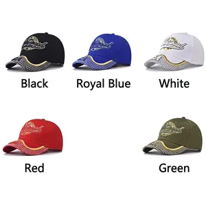 Classic Hollywood embroidered baseball caps in black, blue, white, red, and green