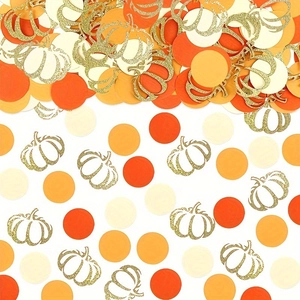 Autumn confetti set with gold pumpkin cutouts and orange round paper for party decor