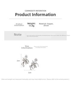 Detailed view showing dimensions and weight of silver Pegasus earrings with cubic zirconia