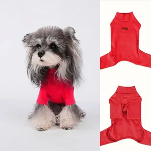 Mono Para Perro Gato De Algodón De Punto Acanalado Body De Cobertura Completa Pijama Cálido Con Cuello Alto