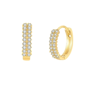 Elegant gold double-row zircon huggie hoop earrings for women with minimalist style