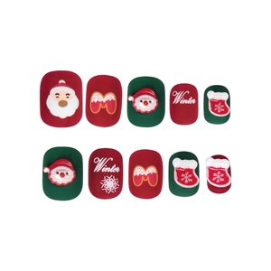 Festive Christmas press-on nails set featuring Santa Claus and winter motifs 10pcs