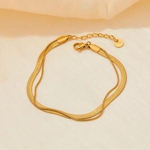 Bracciale A Doppio Strato In Acciaio Inossidabile Catena A Serpente Piatta Maglie Tonde Stile Retrò Francese Geometrico Gioielli Da Donna
