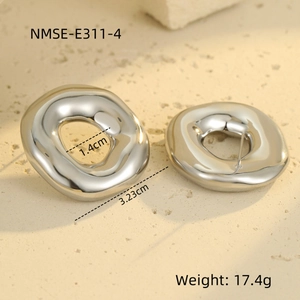 Detailed size specifications of irregular hollow round stainless steel earrings in silver