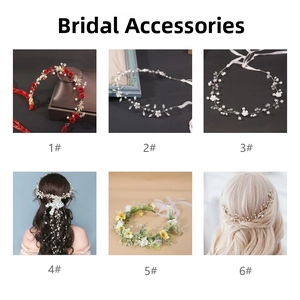 Selection of bridal hair accessories featuring floral headbands and pearl fringe headpieces