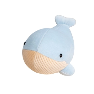 Cute light blue whale plush toy with soft texture and striped belly for kids gift
