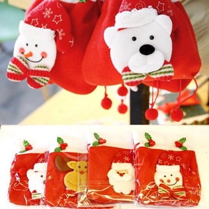 Christmas plush gift bags set featuring snowman, reindeer, bear and Santa Claus designs