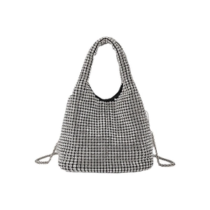 Sparkling silver rhinestone hobo evening bag with chain strap and crystal top handle