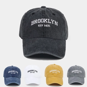 Vintage washed cotton baseball hat with Brooklyn embroidery in multiple colors