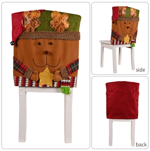 Detailed side and back view of a plush reindeer Christmas chair cover with 3D festive decor