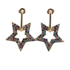 Star Heart Dangle Earrings Copper Micro Pave Cubic Zirconia Trendy Fashion Jewelry For Women