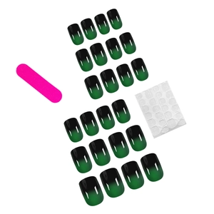 24pcs short green black gradient press-on nails with nail file and jelly glue kit