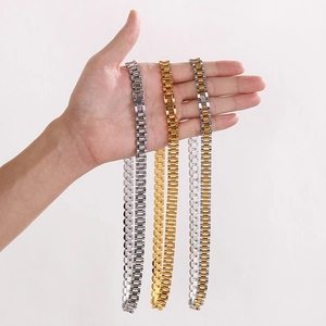 Classic 10mm stainless steel watch band chain necklaces in gold and silver colors