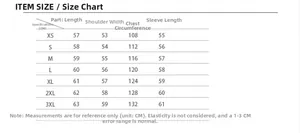 Detailed size chart for leopard faux fur coat showing garment length and chest measurements