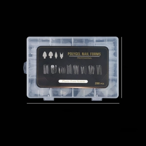 Storage case for 288 polygel nail forms showing precise measurements and dimensions