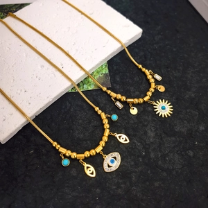 High-End Titanium Steel Evil Eye Pendant Necklace For Women Gold Plated Snake Bone Chain Rhinestone Tree Of Life Elephant Jewelry