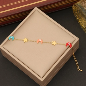 Bohemian gold stainless steel bracelet with colorful stars and devil eye moon charms