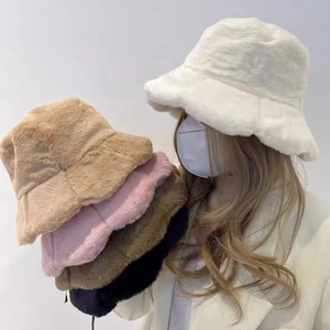 Faux rabbit fur bucket hat for women in various colors for winter warmth and style