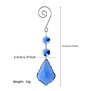Close-up of a 50mm blue crystal leaf pendant with dimensions and weight 22g