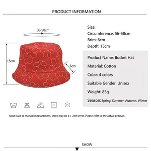 Chapeau bob en coton rouge avec broderie florale blanche pour protection solaire unisexe