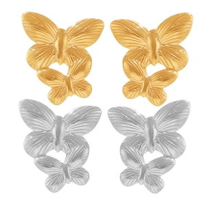 Chunky butterfly stud earrings in gold and silver finish 18k plated titanium steel