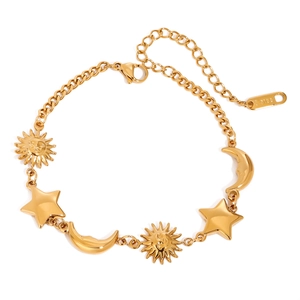 18K gold plated stainless steel bracelet with celestial sun moon and star charms