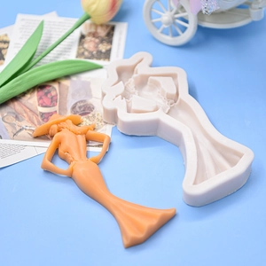 Silicone mold for elegant lady figurine with orange dress finish for DIY cake decor