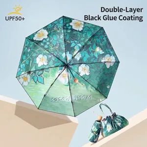 Parapluie pliant de protection UV avec imprimé artistique de roses sauvages Van Gogh