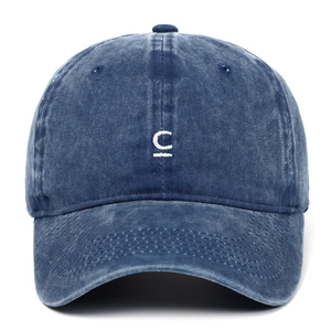 Casquette de baseball en coton délavé bleu marine vintage avec logo C brodé et visière