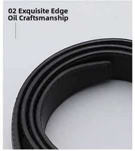 Close-up of exquisite edge paint craftsmanship on a black leather minimalist belt
