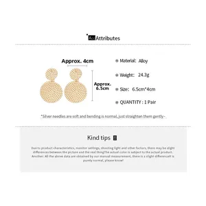 Detail showing dimensions and alloy specs of gold circular hollow pendant earrings