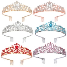 Detailed grid view of six colorful rhinestone birthday tiaras in assorted metallic finishes