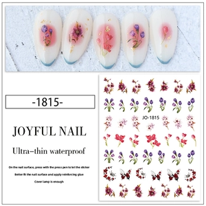 Detail of ultra-thin waterproof nail stickers JO-1815 with purple tulip flower patterns