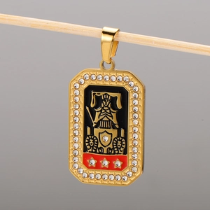 Gold tarot card pendant with The Chariot design and sparkling rhinestones for jewelry DIY
