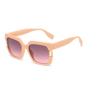 Fashionable square frame sunglasses in matte nude pink with pink gradient lenses