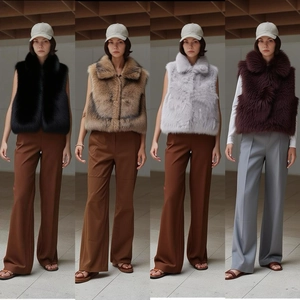 Faux fox fur vest color options in black, camel, light grey and dark red hues
