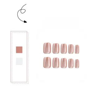 Macro detail of 10-piece rose gold cat-eye glitter press-on nails in short coffin shape