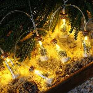 LED glass wishing bottle string lights with mini Christmas tree for holiday decoration