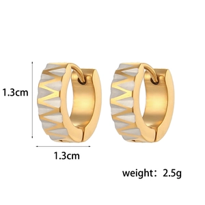 Detail view of square zircon earrings in gold and silver finish with size measurements