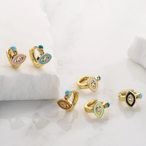 18K gold plated copper evil eye earrings with colorful enamel and zircon stones