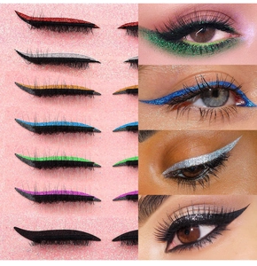 7 pairs of colorful glitter eyeliner stickers and false lashes set for party makeup look
