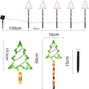 Solar Christmas tree lawn lights with five LED units for outdoor garden pathway decoration