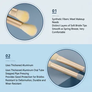 5-piece portable makeup brush set with soft fiber bristles and thick aluminum tubes