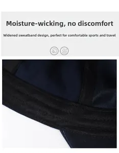 Macro detail of the wide moisture-wicking sweatband inside a navy blue baseball cap