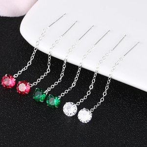 Threader Earrings 925 Sterling Silver Round Cubic Zirconia Long Tassel Elegant Minimalist Jewelry For Women